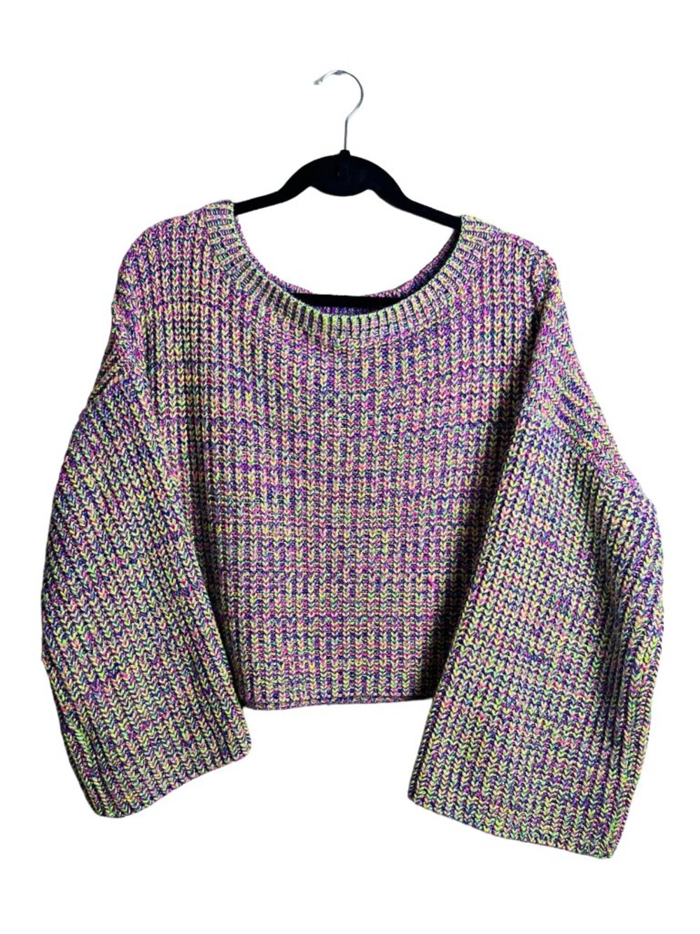 Soho Jeans Chunky Knit Sweater Neon‎ Multicolor Metallic Cropped Large